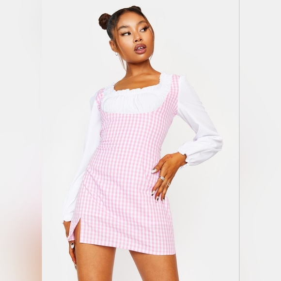 Dolls Kill Baby Pique Your Interest Mini Dress Pink Gingham Lolita Coquette S - Picture 3 of 9